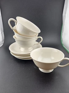 Vintage Ivory Porcelain Pedestal Teacups & Saucers Set of 4 Lenox Style 5.5" - Picture 1 of 9