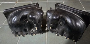 Vintage Carved Pair of Ebony Elephant Bookends - Picture 1 of 5
