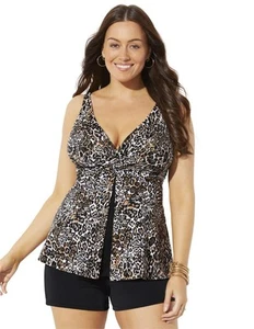 Swimsuits for All V-Neck Twist Tankini Set With Banded Short - Picture 1 of 10