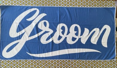 Groom Blue & White Microfiber 58"X27" Wedding Beach Towel - Image 1 of 4