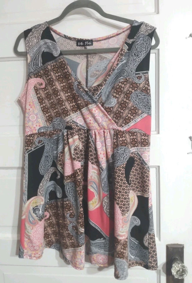 Top túnica colorida boho para mujer sin mangas cuello en V estampado de cachemira cintura elástica XL Foto 1 de 4
