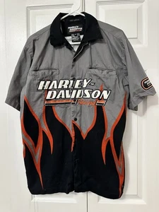 Camisa Harley Davidson Para Hombre M Negra Gris Llamas Motociclista Carreras Screaming Eagle - Imagen 1 de 4