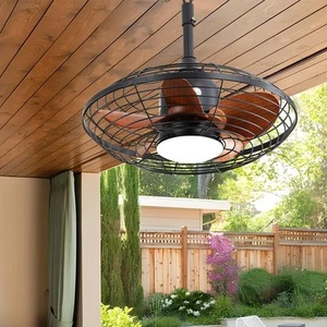 20 in. Integrated LED Outdoor Portable Caged Black Ceiling Fan for Patio with - Picture 1 of 12