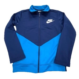 Nike Jacket Boys Small Blue Sweatshirt Track Suit Coat Warm Up Swoosh Youth Kids - Picture 1 of 10