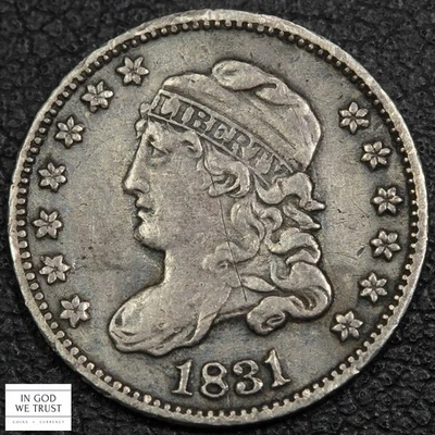 Media moneda de diez centavos de plata busto tapado 1831 H10C Foto 1 de 2