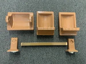 Vintage Ceramic Porcelain Brown Bathroom Fixture Set~Soap x2~Toilet Paper~Towel - Picture 1 of 24