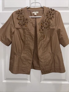 Coldwater Creek Damengröße 14 Braun Blumenmuster Perlen Kurzarm Baumwolljacke - Bild 1 von 18
