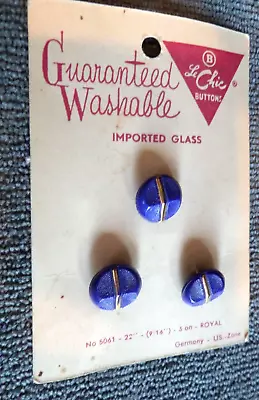 3 Vintage Antique German Imported Glass Buttons Royal Blue/Gold - Image 1 of 2