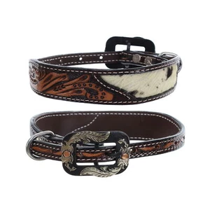 Showman Cowhide & Tooled Leather Dog Collar - Picture 1 of 2