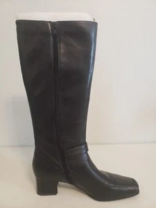 St. John's Bay Women's Black Leather Upper Square Tor Zip Up Boots Size 6M - Picture 1 of 16