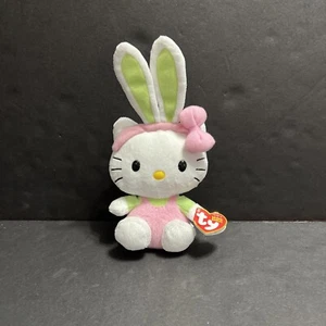 Ty Beanie Babies Hello Kitty Pink Green Easter Bunny Rabbit Sanrio 6" Tag - Picture 1 of 9
