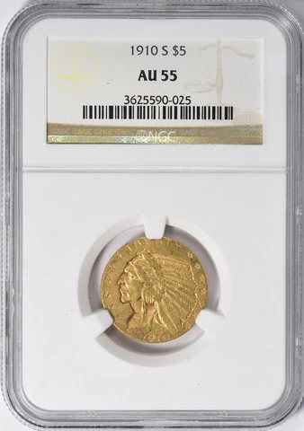 1910-S INDIAN HEAD $5 HALF EAGLE GOLD NGC AU55 Cover