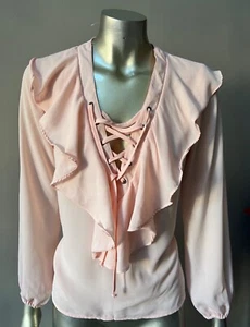 Blusa de gasa con volantes camisa manga hinchada vestido formal rosa pálido torso Xs - Imagen 1 de 2