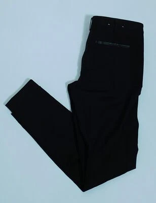 Calça CLUB MONACO feminina preta com acabamento em couro sintético frente plana perna reta tamanho 8 - Imagem 1 de 4