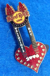 STOCKHOLM HRC VALENTINE'S DAY RED LOVE HEART DN GUITAR 06 Hard Rock Cafe PIN LE - Picture 1 of 1