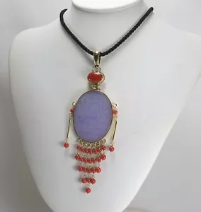 COLLANA CIONDOLO IN ARGENTO 925 DORATO CON GIADA VIOLA E CORALLO ROSSO AGDV 0182 - Foto 1 di 3