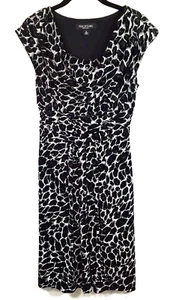 Perceptions New York Animal Print Dress Size 6 Black White Pleated Skirt Lined - Picture 1 of 9