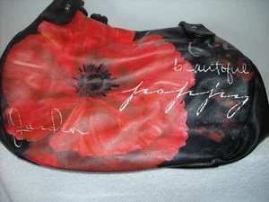 Bolso de mano Bradford Exchange 2013 cuero negro rojo amapola jardín - Imagen 1 de 9