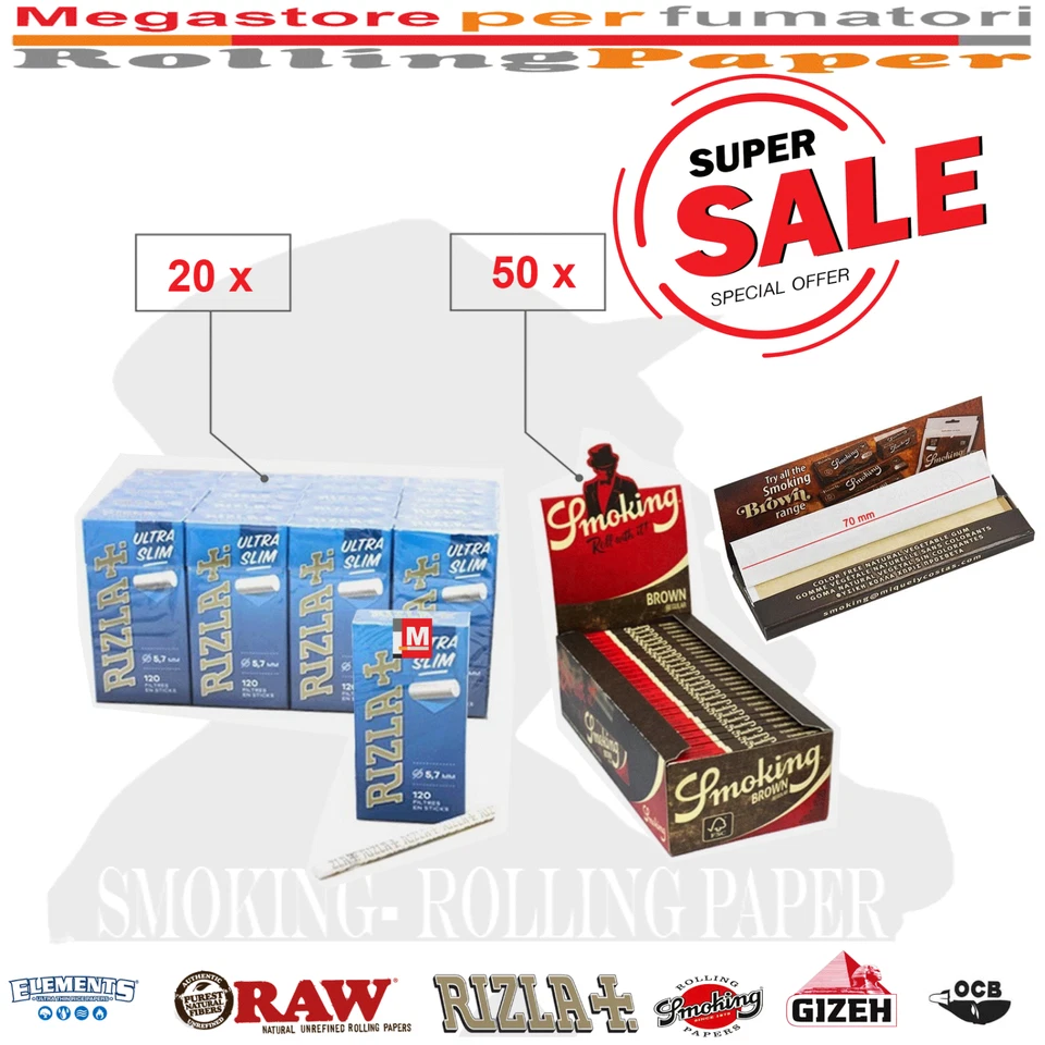 Kit Smoking Brown Corte 70mm + Filtri Rizla Ultra Slim 5,7mm – Naturale - Image 1 of 1