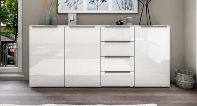 Highboard 200 cm Sideboard Anrichte Schrank Weiß Hochglanz Büro Wohnraum TOM - Bild 1 von 4