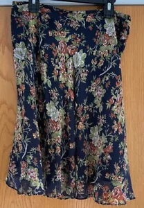 August Silk Flare Lined Mini Skirt Black Floral Size 10 - Picture 1 of 6