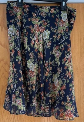 Minifalda August de seda acampanada forrada negra floral talla 10 Foto 1 de 4