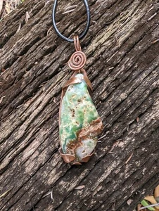 Natural Raw Chrysoprase Gemstone Hand Set In Copper Artisan Necklace .A28e - Picture 1 of 10