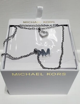 Nuevo Collar Michael Kors Para Mujer Moda Tono Plateado Multi-Hebra Corazón Logo  Foto 1 de 4