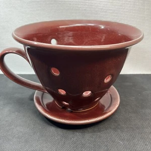 Berry Bowl Colander Strainer W/handle & Under plate Signed 7”x5” - Picture 1 of 8