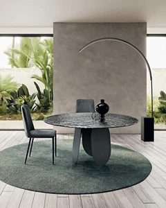 Tavolo da pranzo in vetro fumè design moderno rotondo CIC-628 - Imagen 1 de 2