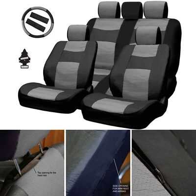For Nissan New Black Grey Faux Leather Car Truck Seat Cover Front Rear Full Set - Image 1 of 4