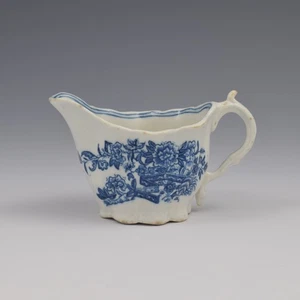 Caughley Porcelain Blue & White Fence Low Chelsea Ewer Cream Boat c.1780 - Picture 1 of 12