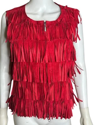 Chaleco De Colección Berek 2 Rojo Gamuza Flecos Cuero Sin Forro M Western Declaración Raro Foto 1 de 4