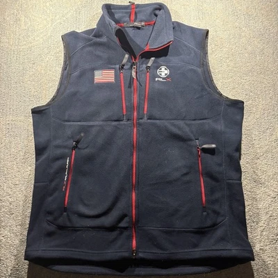 RLX Ralph Lauren Zip Up Flag USA Fleece Navy Blue Vest RARE Men’s XXL Golf - Image 1 of 4