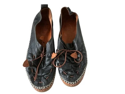 Spring Step Berna Elastic Vamp Tie Leather Loafers Flexible Black Women 39 - Image 1 of 4