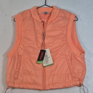 Chaleco acolchado diseño alpino para mujer medio naranja brillante corto EcoTrail cremallera completa - Imagen 1 de 7