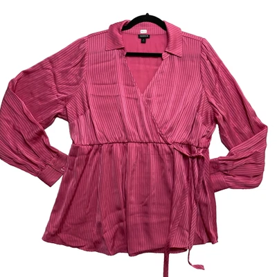Blusa Torrid Mujer 0X Rosa Manga Larga Acanalada Top Babydoll Foto 1 de 4