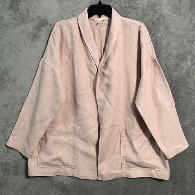Eileen Fisher Organic Linen Long Blazer Jacket Medium Light Pink Oversized - Image 1 of 4