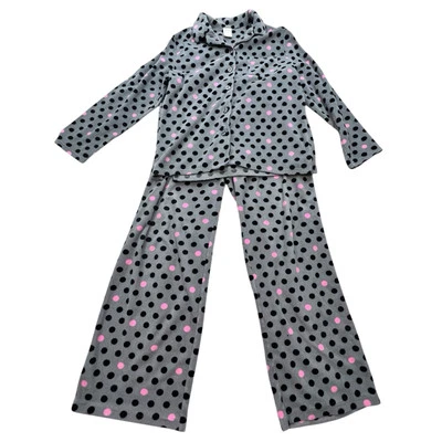 Sonoma Cozy Fleece Gray Polka Dot Pajama Set Button-Up Lounge Sleepwear - L - Image 1 of 4