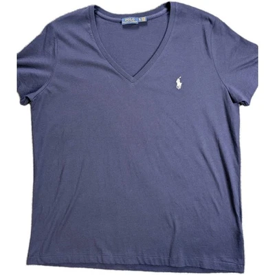 Polo Ralph Lauren Top Shir Womens Large Purple V Neck Embroidered Logo Casual Lg - Image 1 of 4