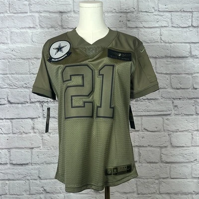 Camiseta deportiva para mujer Nike rara oliva "Salute to Service" vaqueros #21 Elliott S nueva con etiquetas Foto 1 de 4