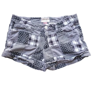 Mudd Madras Patchwork Plaid Shorts Juniors 13 Vintage Y2K Black White Cotton - Picture 1 of 7