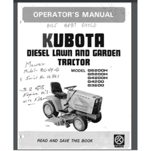 Kubota Diesel Lawn tractor G6200H 5200 4200 3200 Owner manual 37 pages - Picture 1 of 1