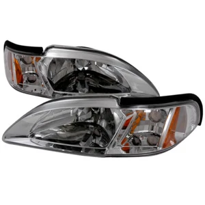 94-98 Ford Mustang Chrome Headlights w/Amber Reflector SVT Cobra Convertible GT - Picture 1 of 1