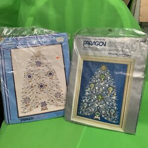 2 Paragon Tree of Peace Vintage Crewel Embroidery Kit Candle Lit Christmas Tree