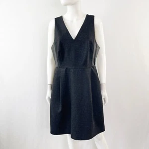 Madewell Black Dress Size 12 Leather Trim V-Neck Sleeveless Pockets Career - Picture 1 of 12