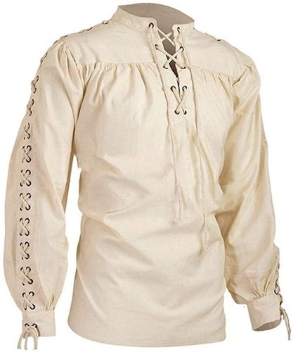 OFF WHITE Camicetta medievale arruffata top camicie UK uomo steampunk vintage gotico vittoriano