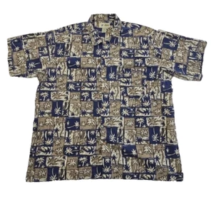 Haband Hawaiian Shirt Men's XXL Button Up Navy Brown Tropical Vacationwear EUC - Picture 1 of 12