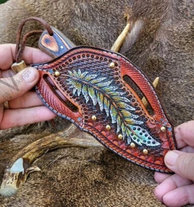 Damascus Knife, Pancake Sheath Combo Westerm Style Tooled Leather Roper Cowboy. - Picture 1 of 5