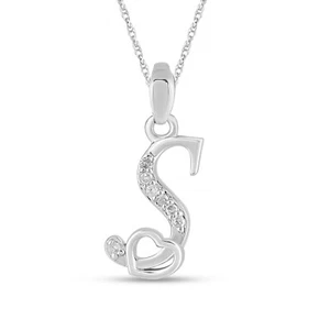0.05Ct Round Cut Natural Diamond Alphabet-Heart "S" Pendant 10K White Gold - Picture 1 of 5